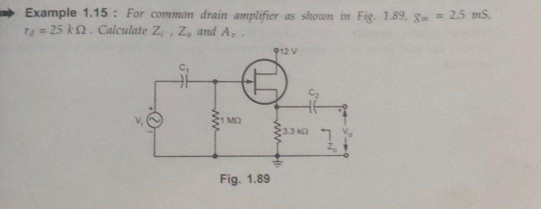 Solved Example 1.15 : For common drain amplifier as shoron | Chegg.com