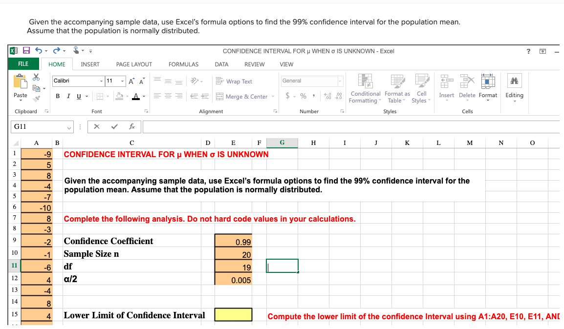 Solved Given the accompanying sample data, use Excel’s | Chegg.com