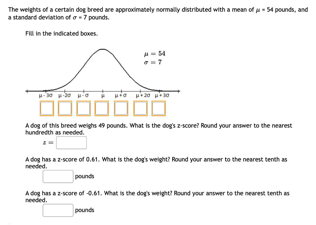 Solved The weights of a certain dog breed are approximately | Chegg.com