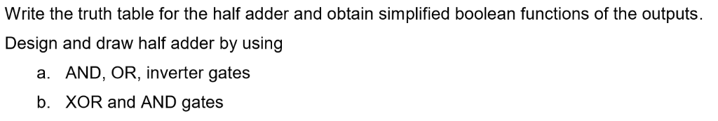 Solved Write the truth table for the half adder and obtain | Chegg.com