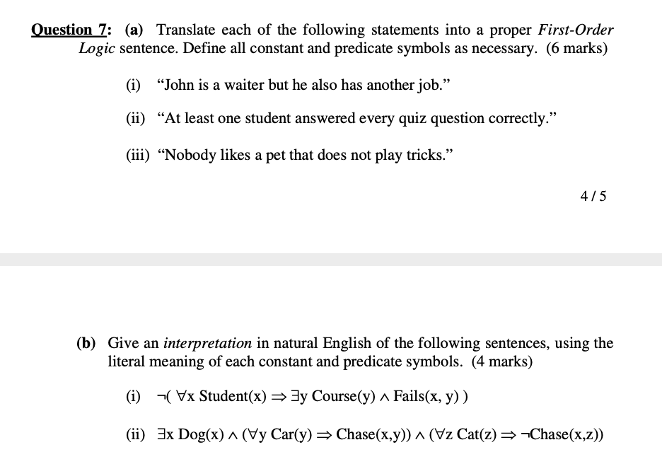 Solved Question 7: (a) Translate each of the following | Chegg.com