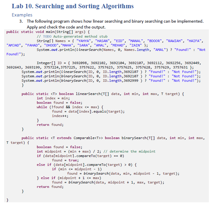 Solved Lab 10. Searching and Sorting Algorithms Examples 3. | Chegg.com