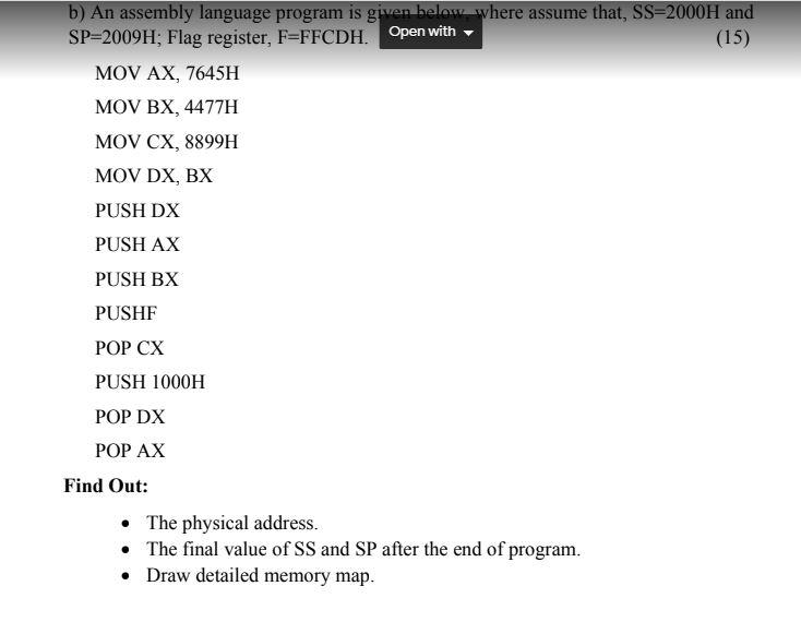 Solved b) An assembly language program is given below where | Chegg.com