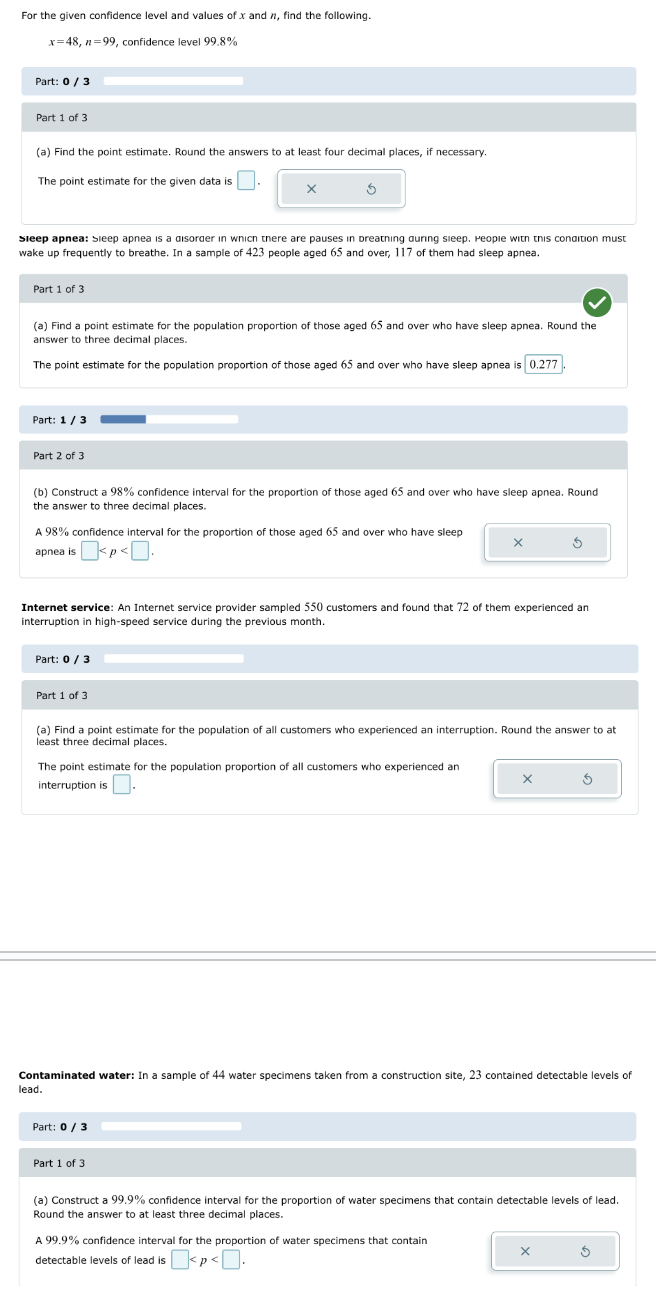Solved For the given confidence level and values of x ﻿and | Chegg.com