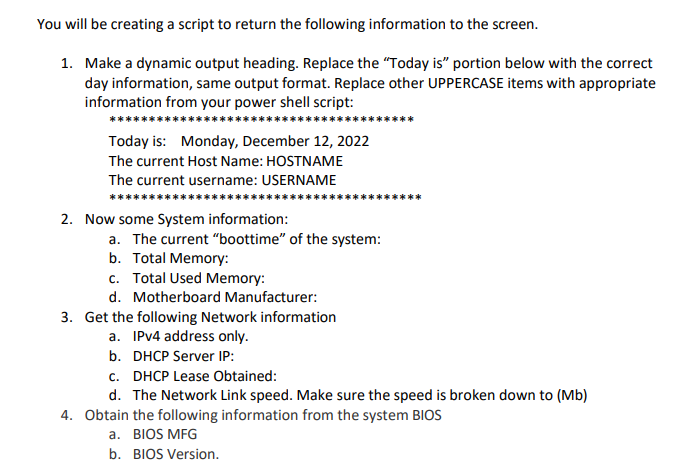 Solved lou will be creating a script to return the following | Chegg.com