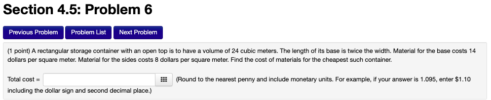 Solved Section 4.5: Problem 9 Previous Problem Problem List | Chegg.com