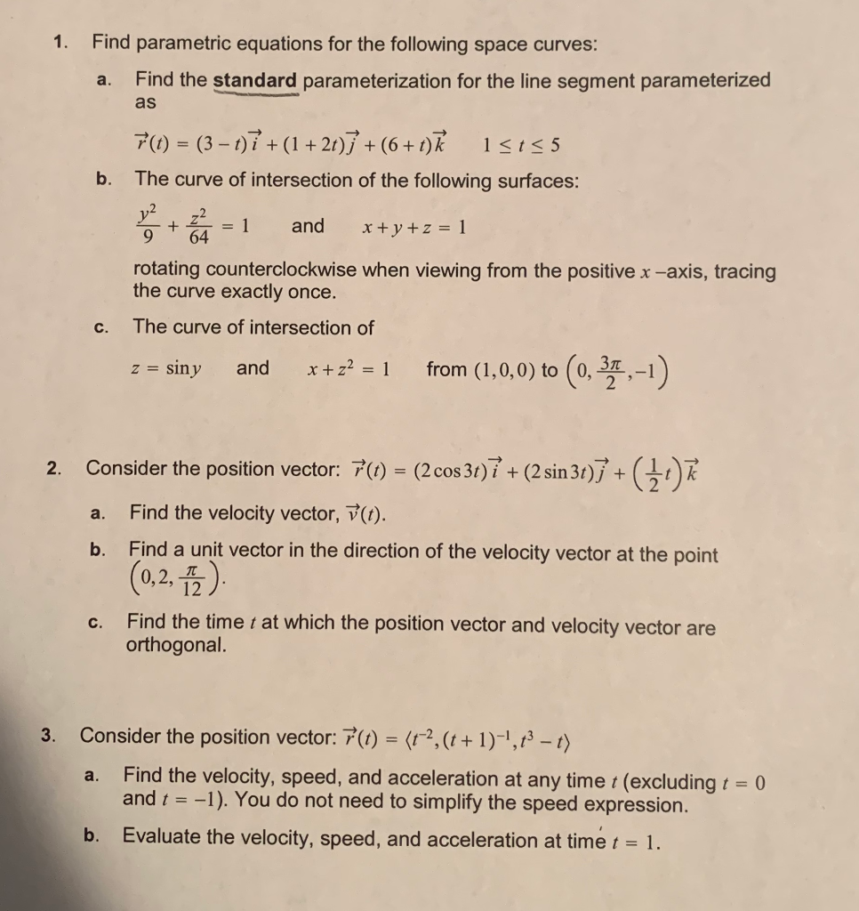 Solved Find Parametric Equations For The Following Space Chegg Solved Find Parametric Equations For The Following Space Chegg