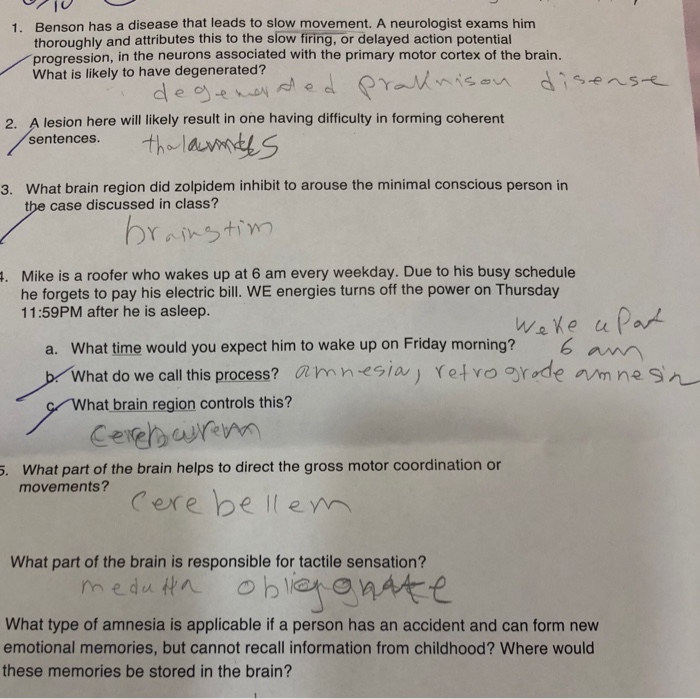 Solved Benson has a disease that leads to slow movement. A | Chegg.com