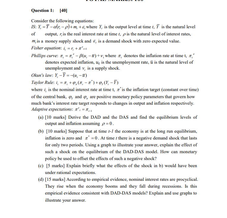 Solved Consider the following equations: IS: | Chegg.com