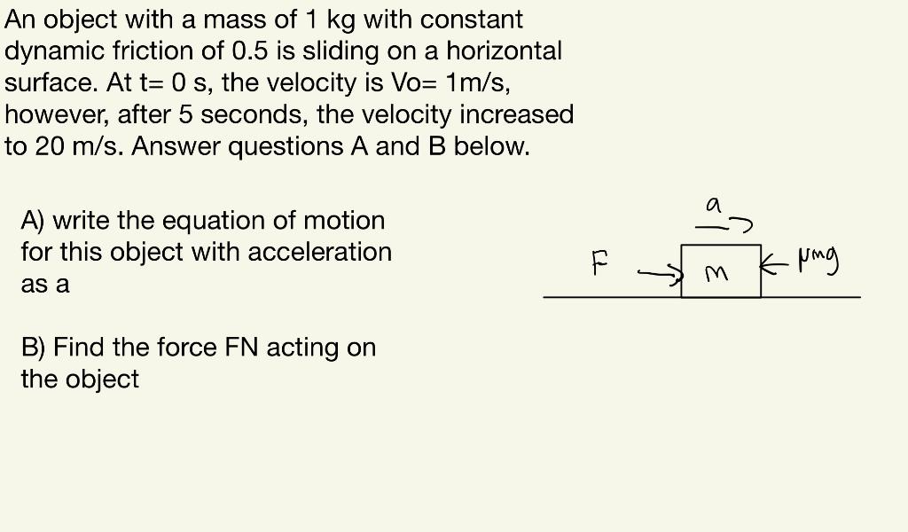 Solved An object with a mass of 1 kg with constant dynamic | Chegg.com