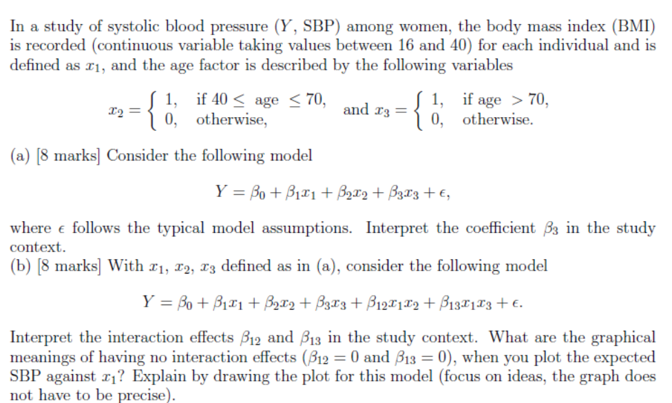 Solved In a study of systolic blood pressure (Y, SBP) among | Chegg.com