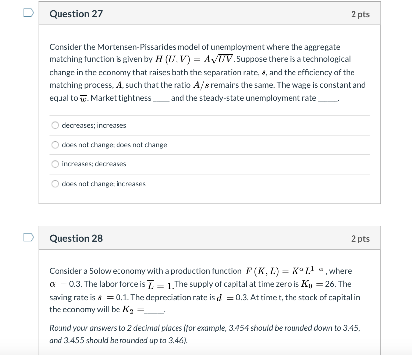 Solved Question 24 2 pts Consider an economy where the | Chegg.com
