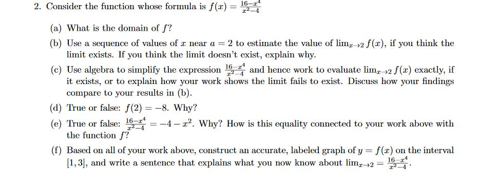 Solved 6- 2. Consider the function whose formula is f(x) (a) | Chegg.com