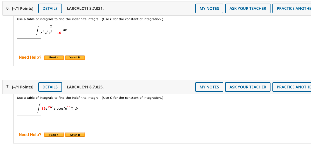 Solved 6. [-/1 Points) DETAILS LARCALC11 8.7.021. MY NOTES | Chegg.com