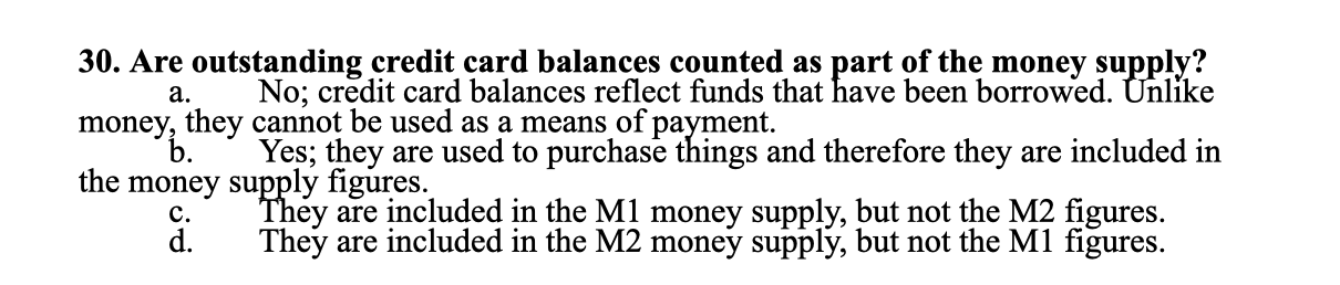 Are credit card balances a part of the money supply?