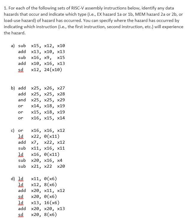 1. For each of the following sets of RISC-V assembly | Chegg.com