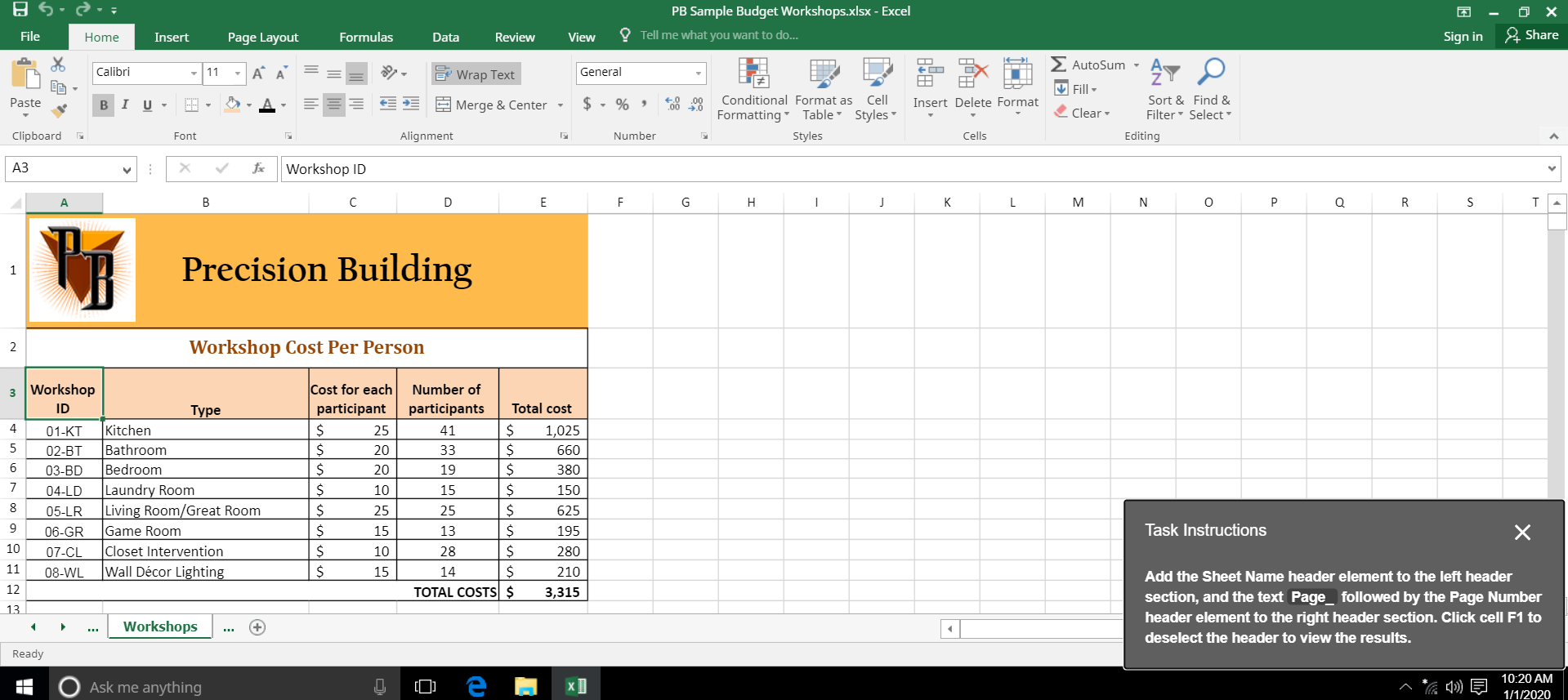 Pb Sample Budget Workshops Xlsx Excel Tell Me Wh Chegg Com