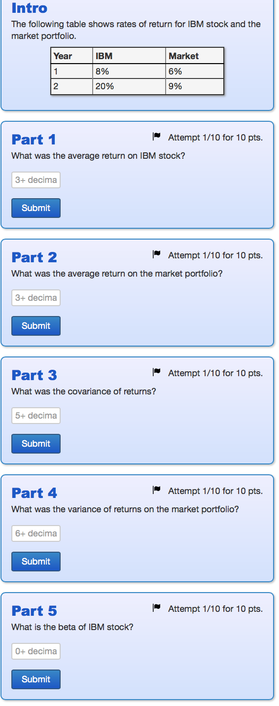 Solved Intro The following table shows rates of return for | Chegg.com
