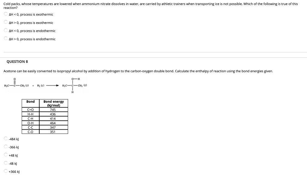 Solved Cold packs, whose temperatures are lowered when