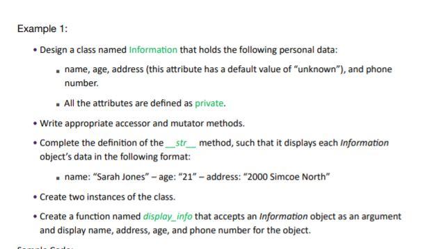 Solved Example 1: • Design a class named Information that | Chegg.com