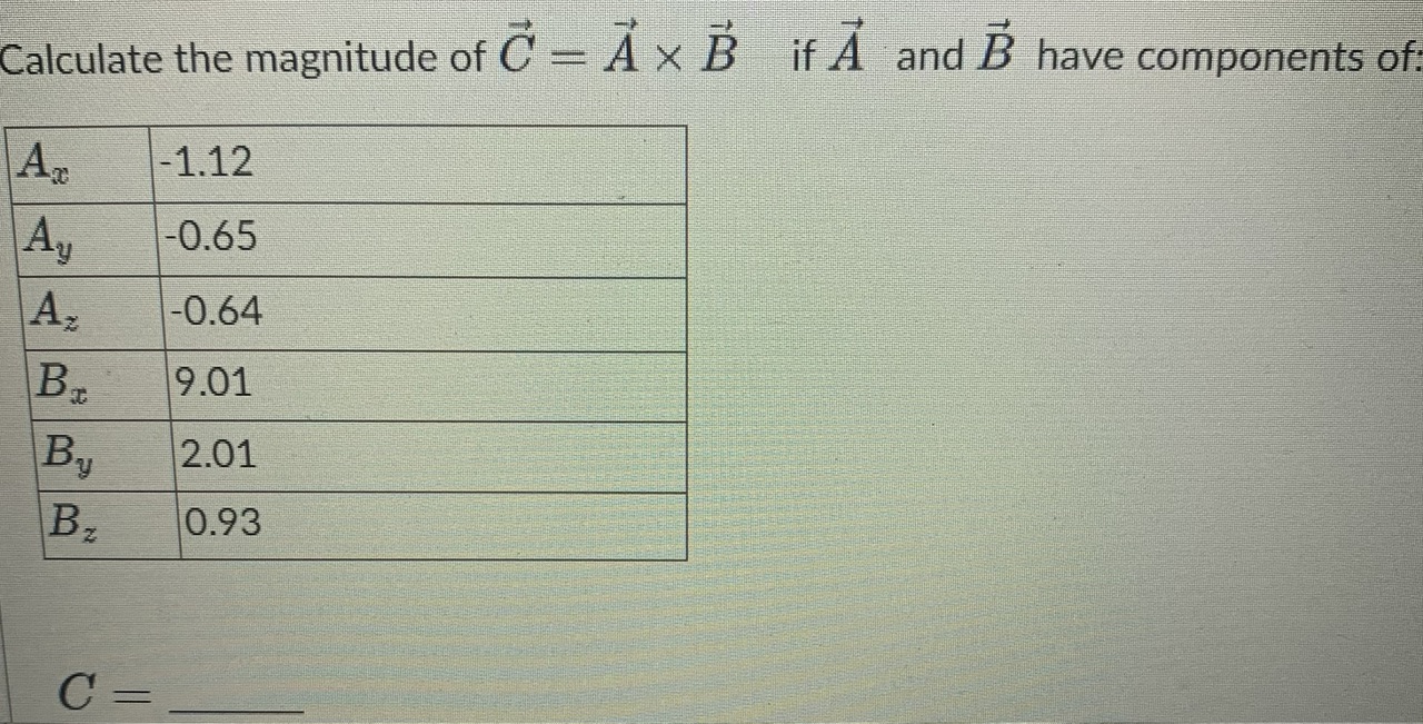 Solved Calculate The Magnitude Of C=A×B If A And B Have | Chegg.com