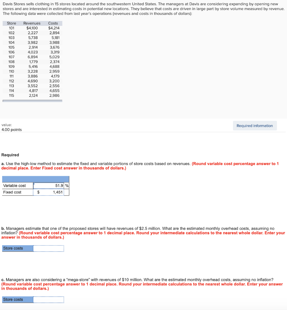 Solved Davis Stores sells clothing in 15 stores located