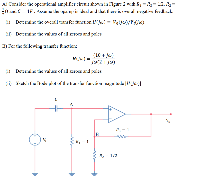 Solved A) Consider the operational amplifier circuit shown | Chegg.com