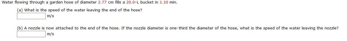 Solved Water flowing through a garden hose of diameter 2.77 | Chegg.com