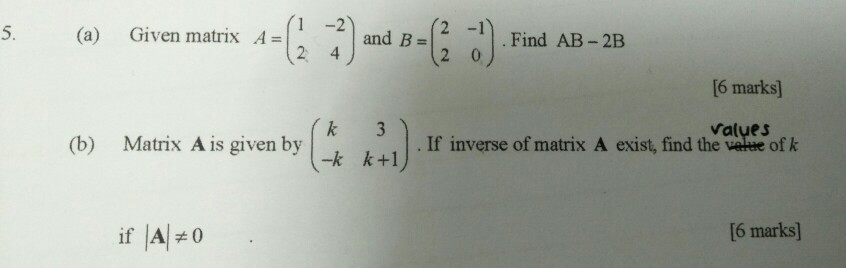 if matrix a b 2 5 ab
