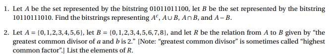 Solved 1. Let A be the set represented by the bitstring | Chegg.com