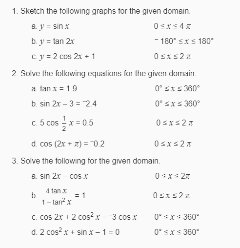 Solved 1 Sketch The Following Graphs For The Given Domain 6450