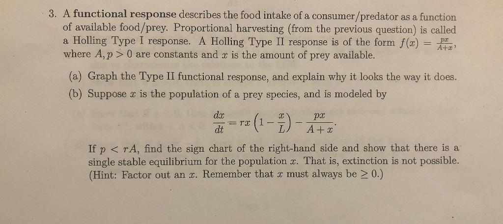 Solved 3. A functional response describes the food intake of | Chegg.com