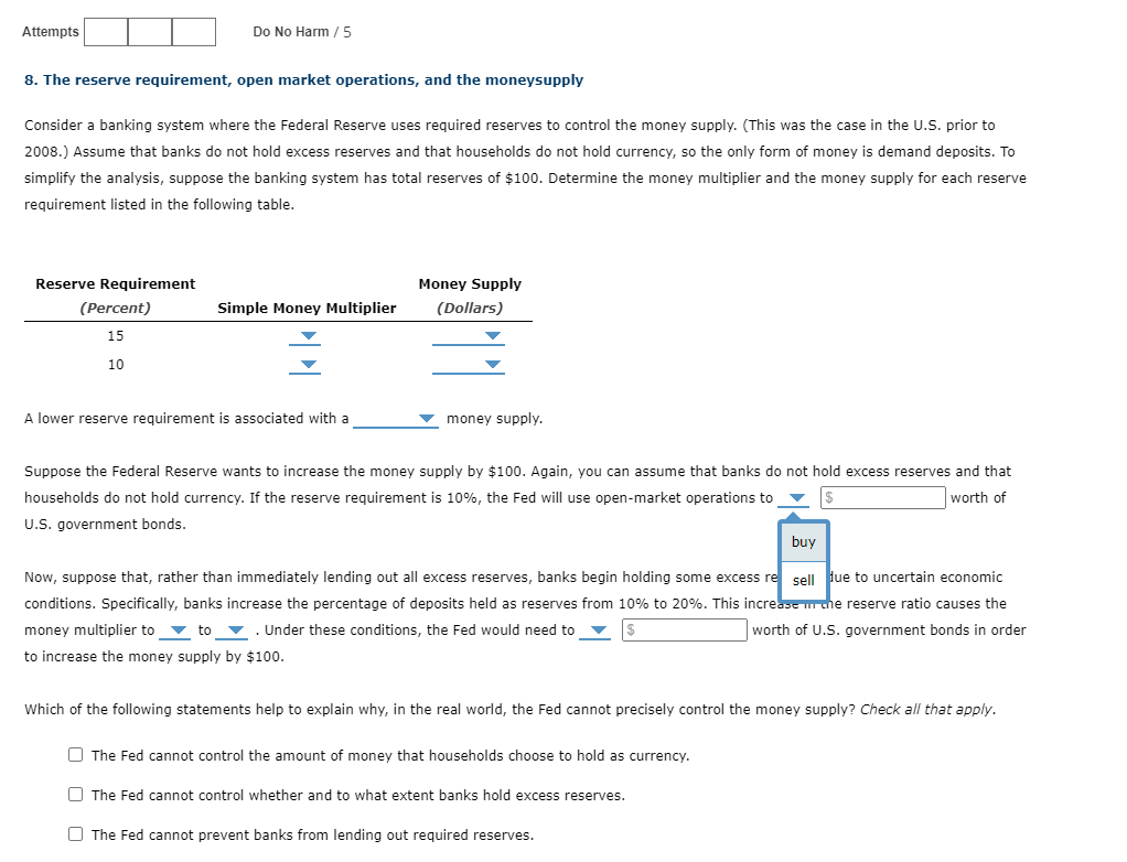 Solved 8 The Reserve Requirement Open Market Operations 4519