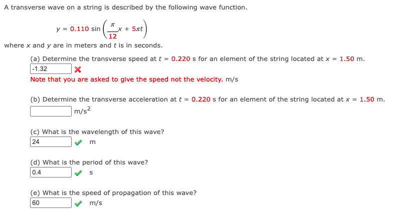 Solved A transverse wave on a string is described by the | Chegg.com