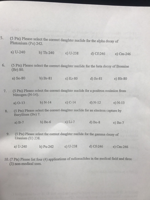 Solved Select the correct daughter nuclide for the alpha | Chegg.com