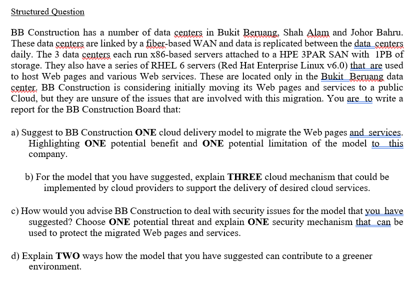 Solved Structured Question BB Construction Has A Number Of | Chegg.com