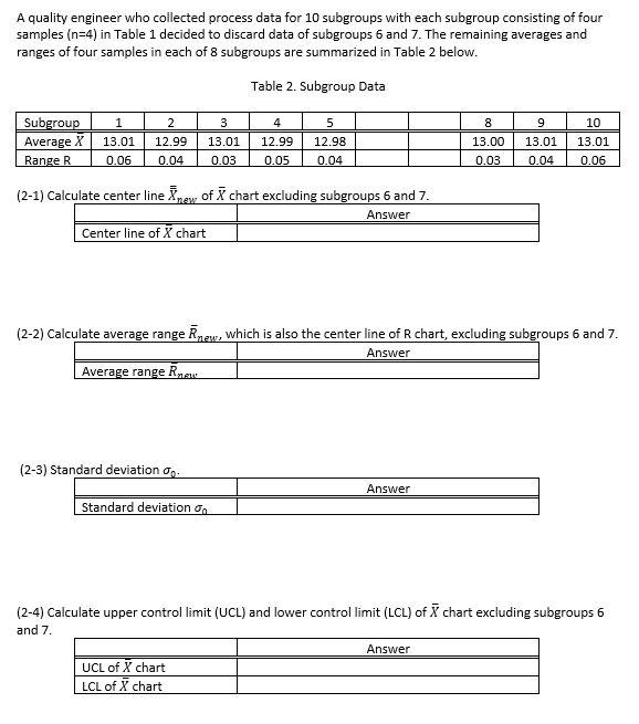 Solved A quality engineer who collected process data for 10 | Chegg.com