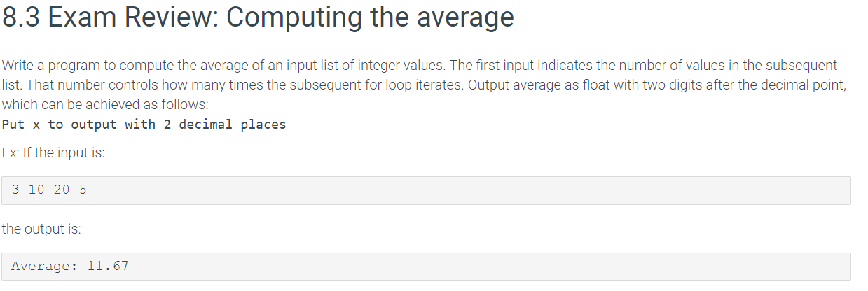 Solved 8 3 Exam Review Computing The Average Write A Chegg