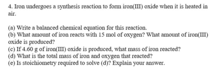 Solved Iron undergoes a synthesis reaction to form iron(III) | Chegg.com