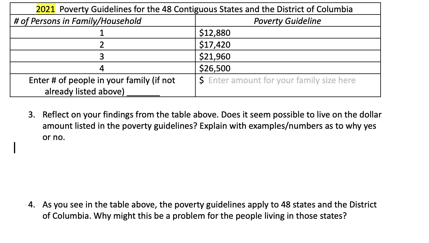 Solved 2021 Poverty Guidelines for the 48 Contiguous States