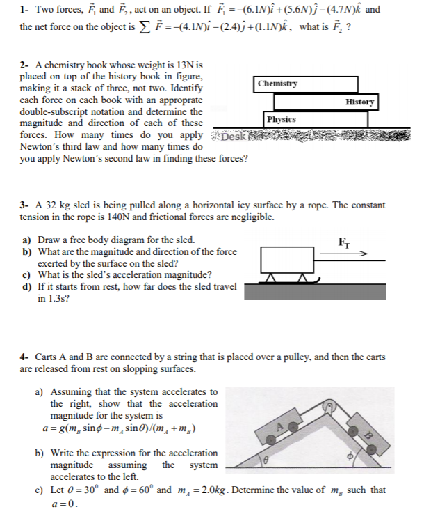 Solved 1 Two Forces E And 7 Act On An Object If E Chegg Com