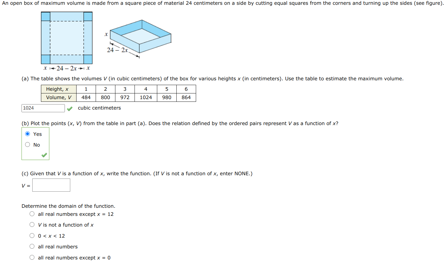 Solved An open box of maximum volume is made from a square