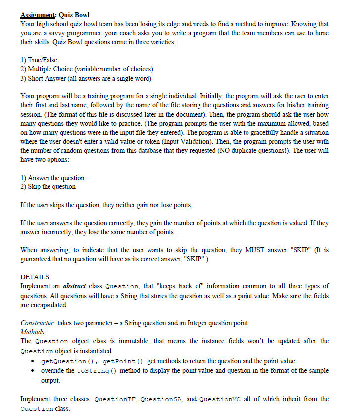 Assignment Quiz Bowl Your high school quiz bowl team