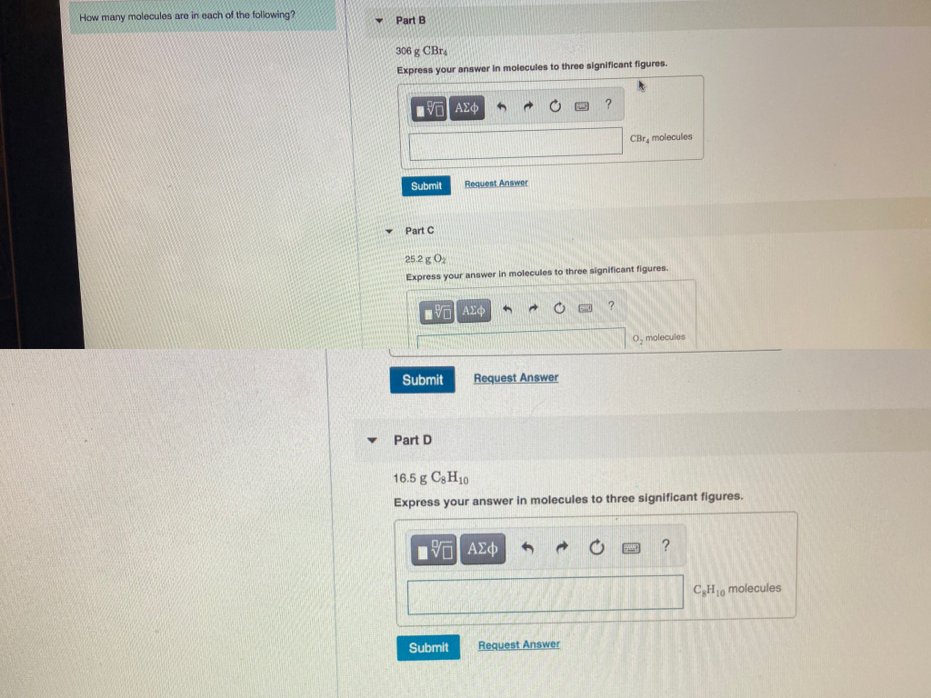 Solved How Many Molecules Are In Each Of The Following? Part | Chegg.com