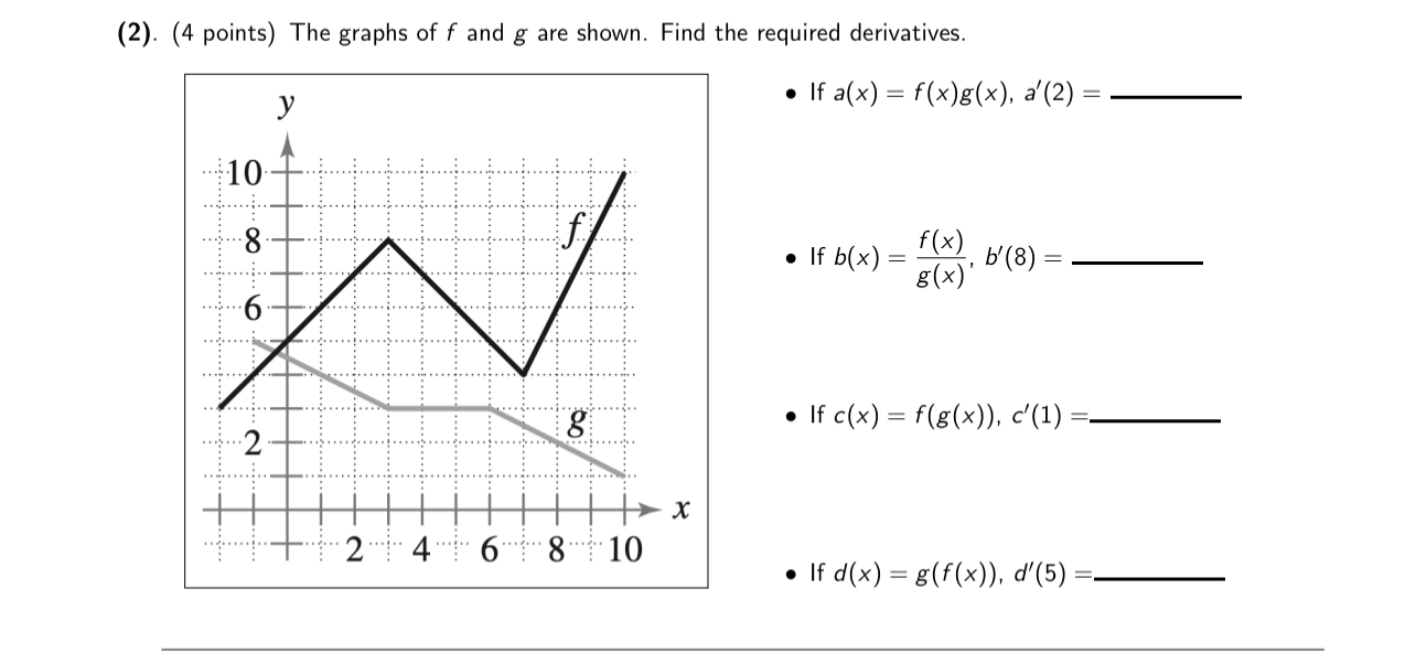 2). (4 points) The graphs of f and g are shown. Find | Chegg.com