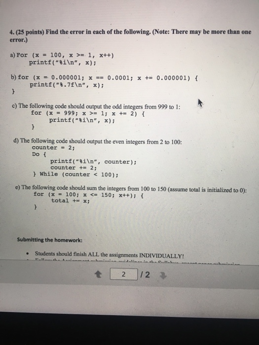Solved Find the error in each of the following. For (x = | Chegg.com
