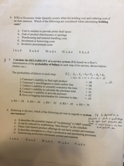 Solved EOQ or Economic Order Quantity occurs when the | Chegg.com