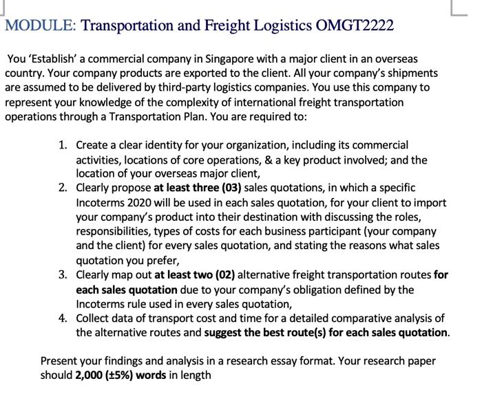 Solved MODULE: Transportation and Freight Logistics OMGT2222 | Chegg.com