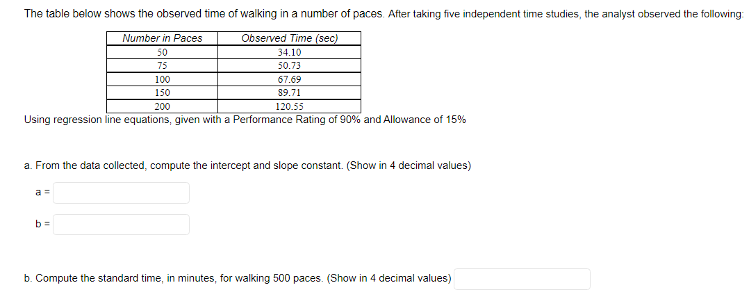 Solved The table below shows the observed time of walking in | Chegg.com