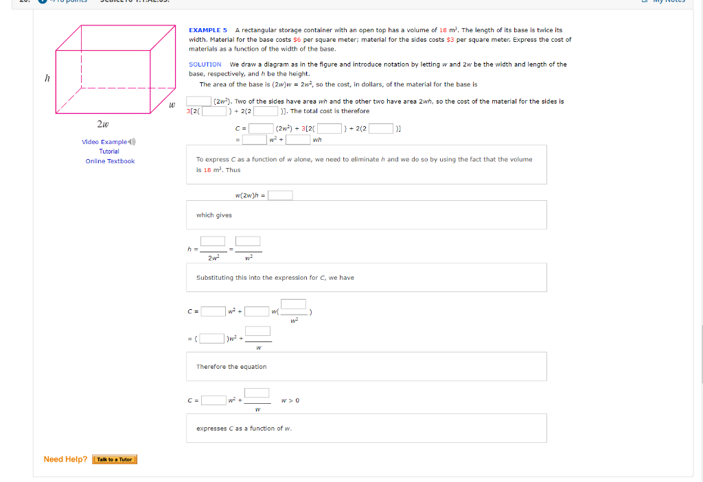 Solved EXAMPLE 5 A rectangular storage container with an | Chegg.com